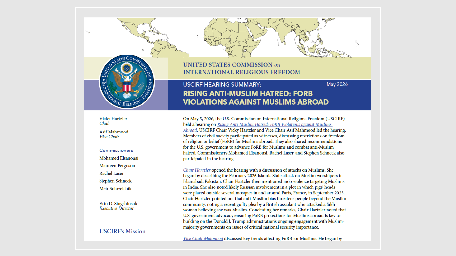 Anti-Muslim Hatred Hearing Summary