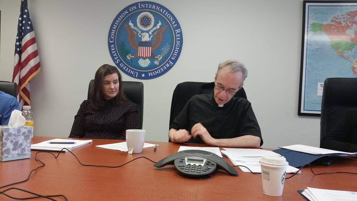 Chair Thomas J. Reese, S.J. speaking with members of the media